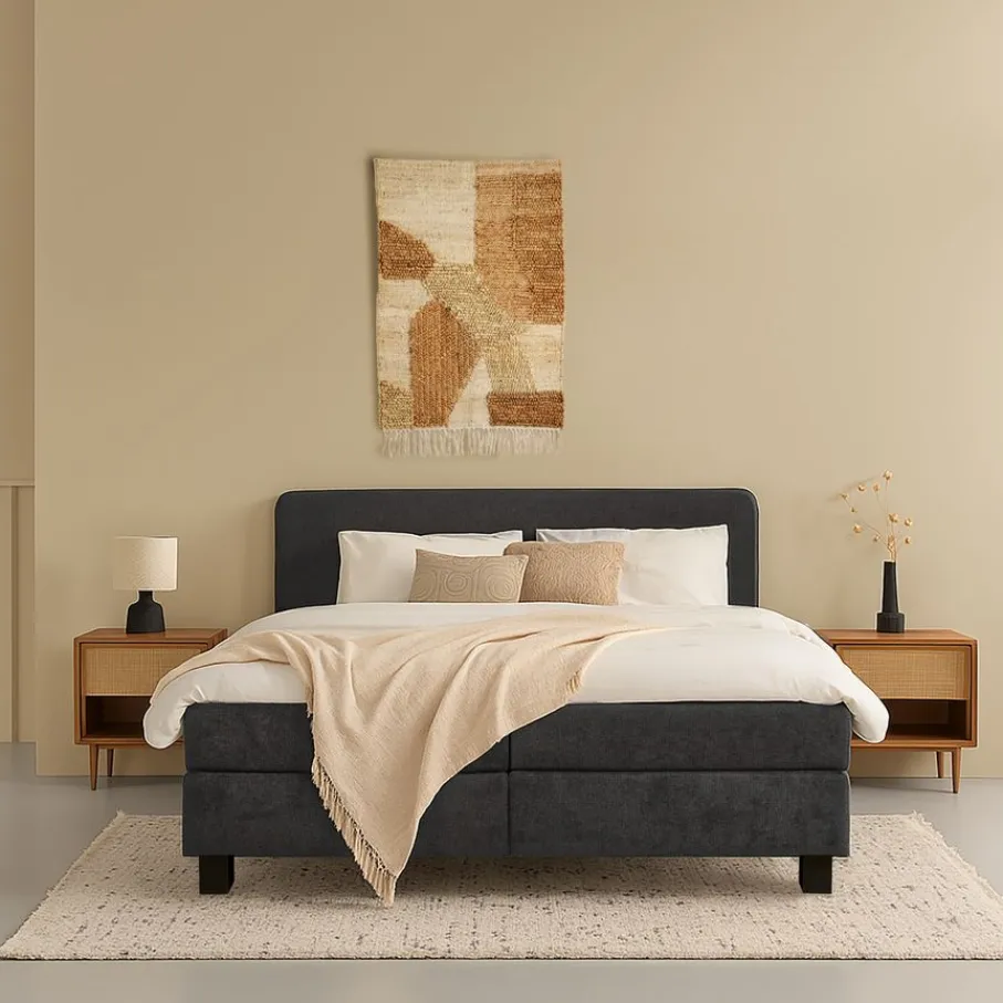 Tweepersoonsbedden|Boxsprings< Bed Bilbao Donkergrijs - 180x200 cm