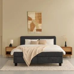 Tweepersoonsbedden|Boxsprings< Bed Bilbao Donkergrijs - 160x200 cm