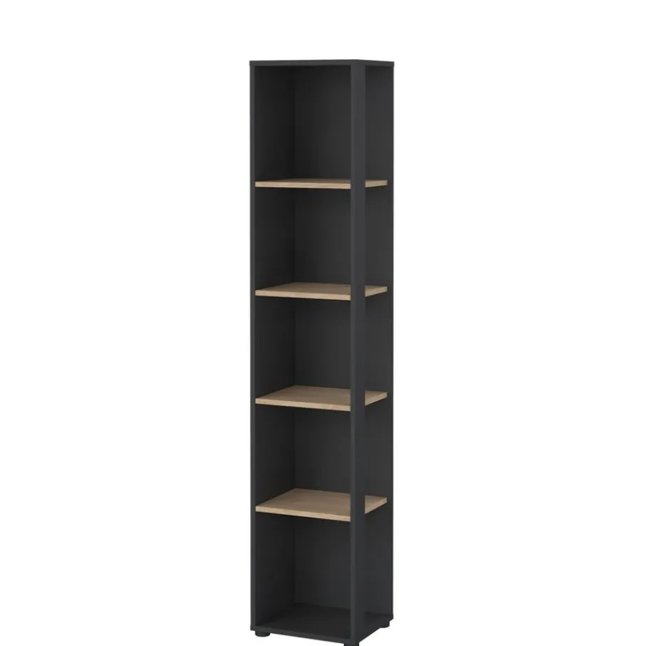 Opbergkasten< Boekenkast Bram Donkergrijs / Eiken - 41x205x35 cm