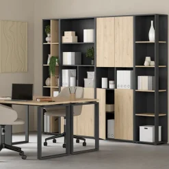 Opbergkasten< Boekenkast Bram Donkergrijs / Eiken - 41x205x35 cm