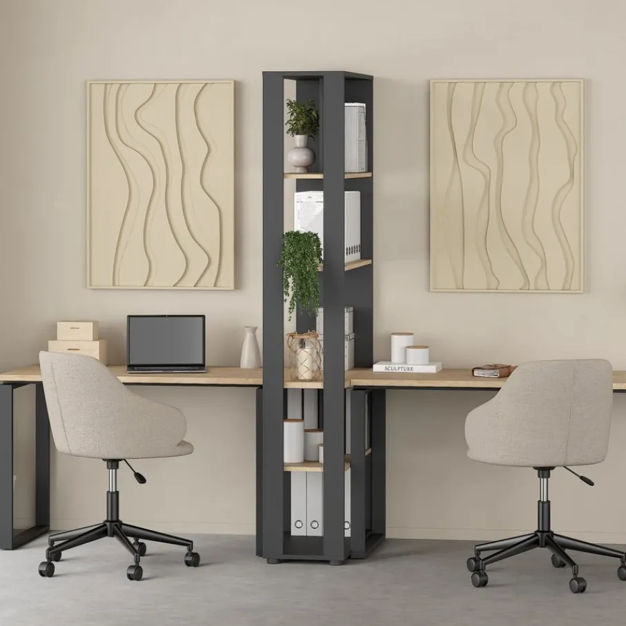 Boekenkasten|Wandkasten< Boekenkast Bram Donkergrijs / Eiken - 80x205x35 cm