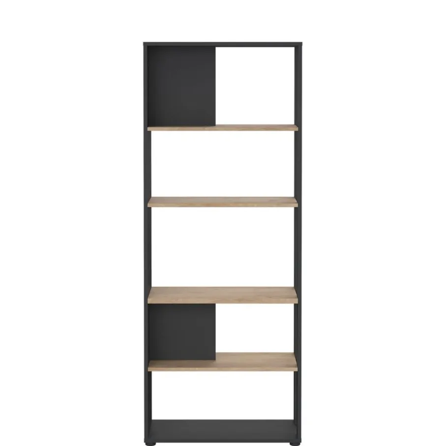 Boekenkasten|Wandkasten< Boekenkast Bram Donkergrijs / Eiken - 80x205x35 cm