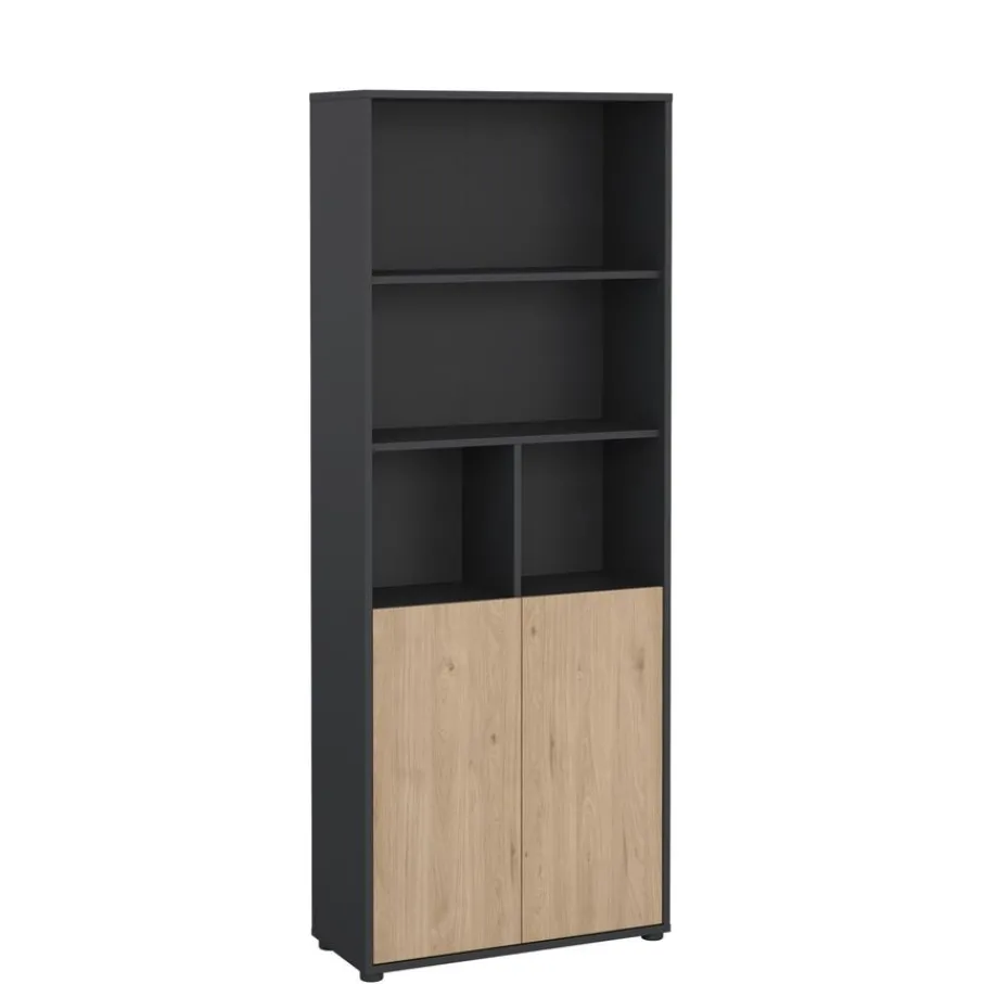 Boekenkasten|Wandkasten< Boekenkast Bram Donkergrijs / Eiken - 80x205x35 cm
