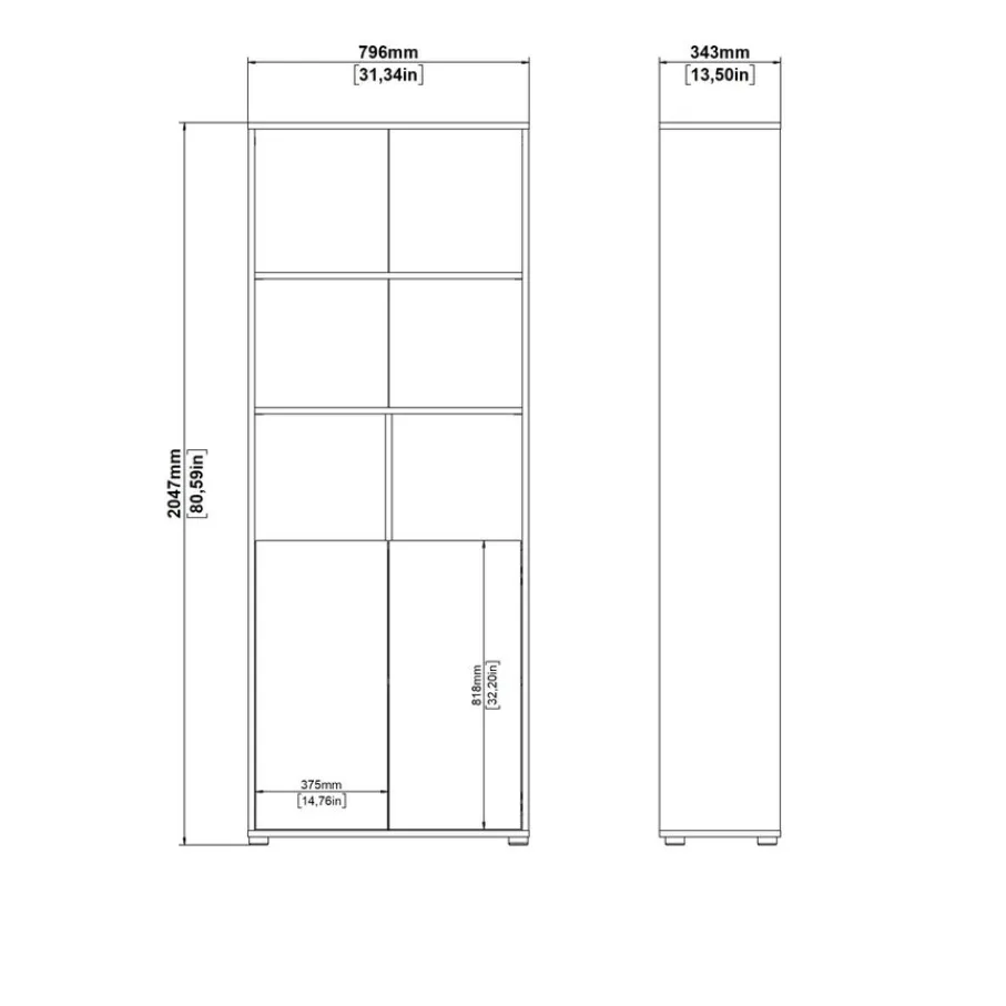 Boekenkasten|Wandkasten< Boekenkast Bram Donkergrijs / Eiken - 80x205x35 cm