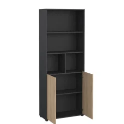 Boekenkasten|Wandkasten< Boekenkast Bram Donkergrijs / Eiken - 80x205x35 cm
