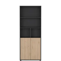 Boekenkasten|Wandkasten< Boekenkast Bram Donkergrijs / Eiken - 80x205x35 cm
