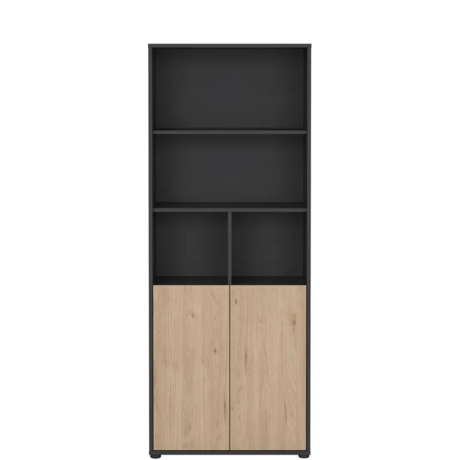 Boekenkasten|Wandkasten< Boekenkast Bram Donkergrijs / Eiken - 80x205x35 cm