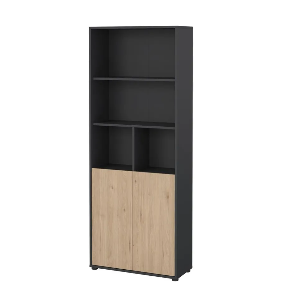 Boekenkasten|Wandkasten< Boekenkast Bram Donkergrijs / Eiken - 80x205x35 cm