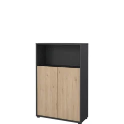 Boekenkasten|Wandkasten< Boekenkast Bram Donkergrijs / Eiken - 80x124x35 cm
