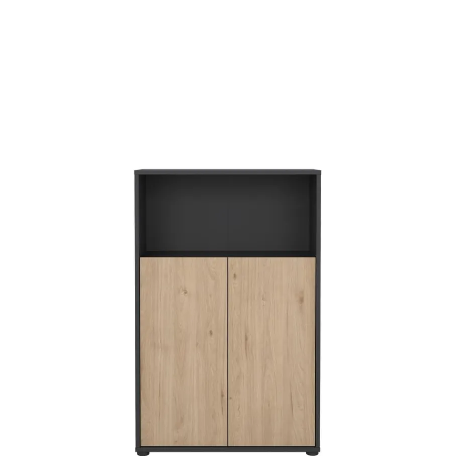 Boekenkasten|Wandkasten< Boekenkast Bram Donkergrijs / Eiken - 80x124x35 cm