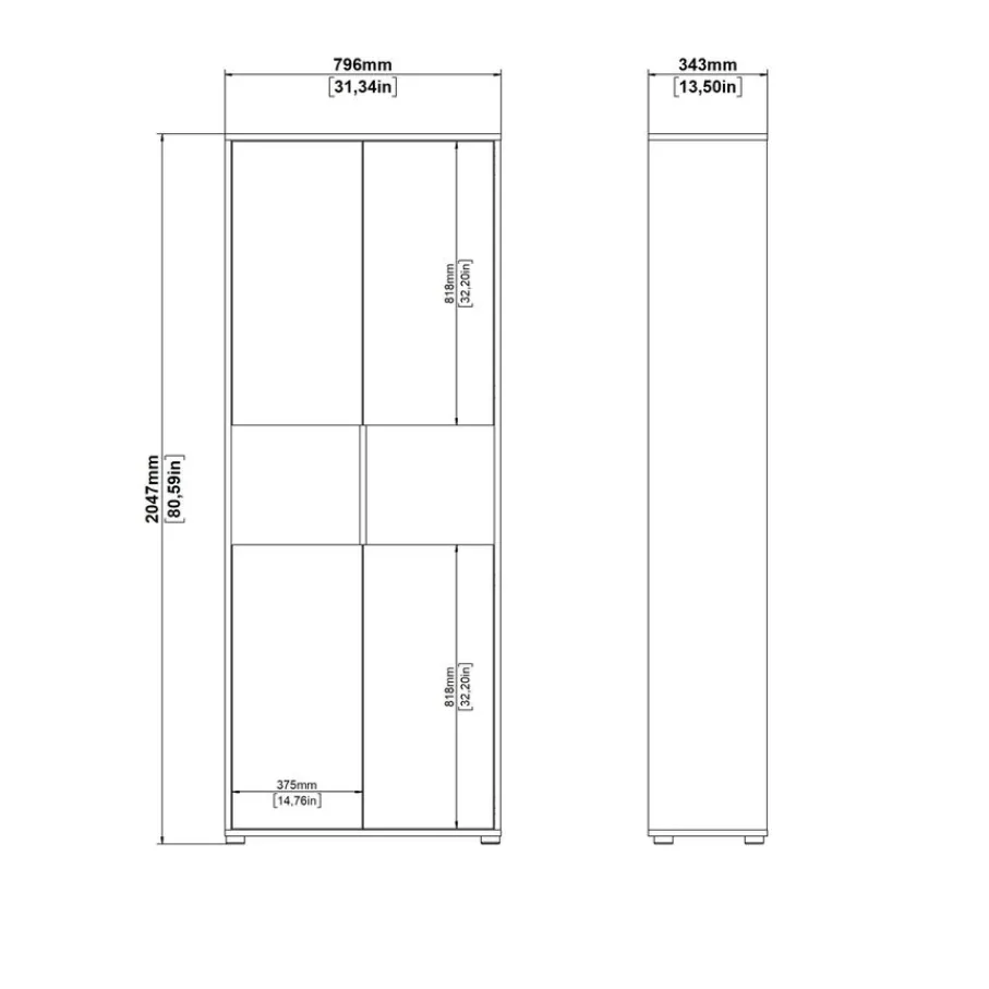 Boekenkasten|Wandkasten< Boekenkast Bram Donkergrijs / Eiken - 80x205x35 cm