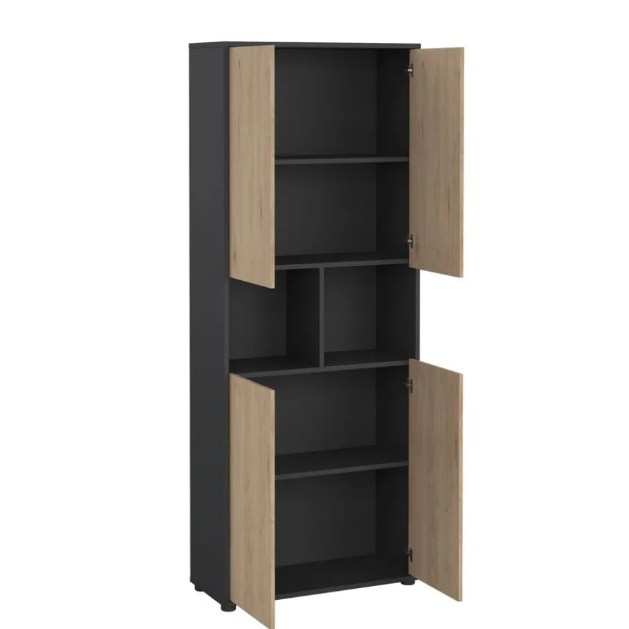Boekenkasten|Wandkasten< Boekenkast Bram Donkergrijs / Eiken - 80x205x35 cm