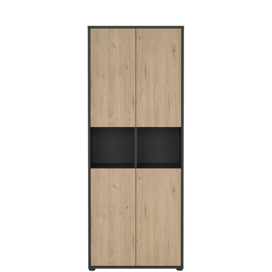 Boekenkasten|Wandkasten< Boekenkast Bram Donkergrijs / Eiken - 80x205x35 cm