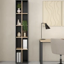 Boekenkasten|Wandkasten< Boekenkast Bram Donkergrijs / Eiken - 41x205x35 cm