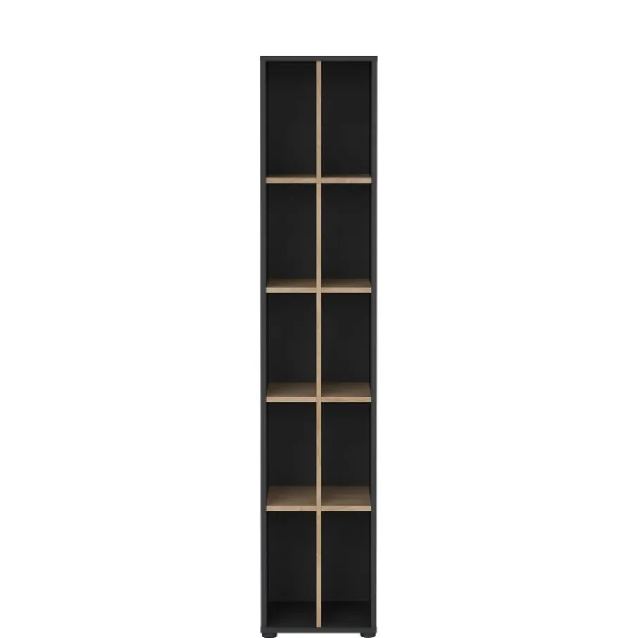 Boekenkasten|Wandkasten< Boekenkast Bram Donkergrijs / Eiken - 41x205x35 cm