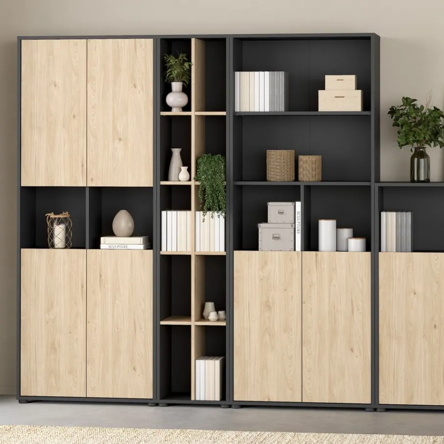 Boekenkasten|Wandkasten< Boekenkast Bram Donkergrijs / Eiken - 41x205x35 cm