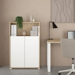 Opbergkasten< Boekenkast Bram Eiken / Wit - 80x124x35 cm