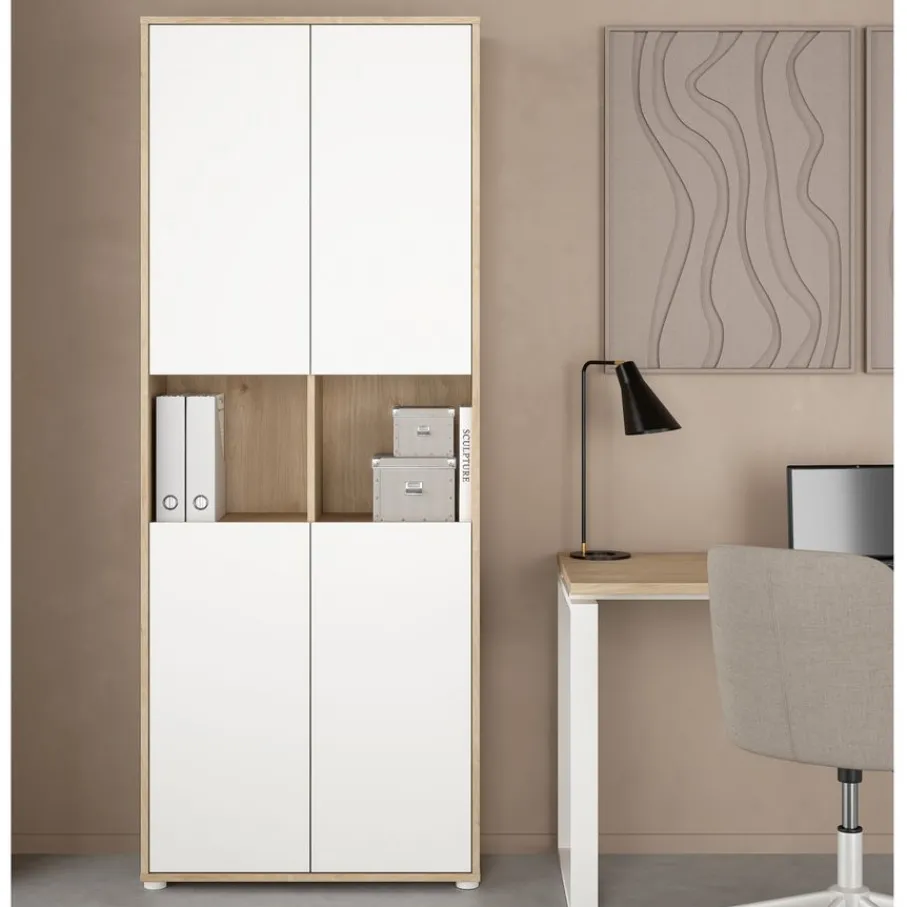 Opbergkasten< Boekenkast Bram Eiken / Wit - 80x205x35 cm