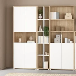 Opbergkasten< Boekenkast Bram Eiken / Wit - 80x205x35 cm