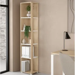 Boekenkasten|Wandkasten< Boekenkast Bram Eiken / Wit - 41x205x35 cm