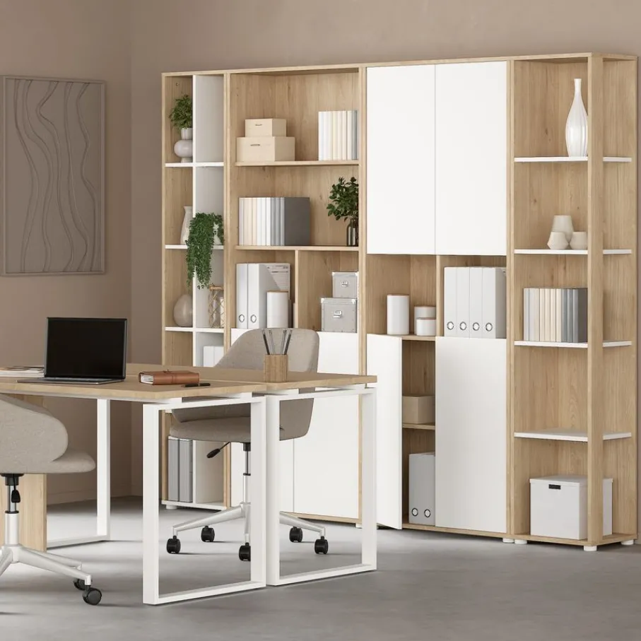 Boekenkasten|Wandkasten< Boekenkast Bram Eiken / Wit - 41x205x35 cm