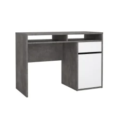 Bureaus< Bureau Boston Beton / Hoogglans Wit - 111x78x49 cm
