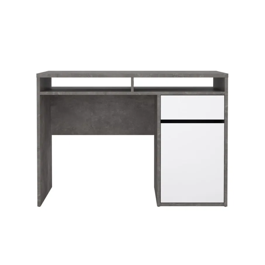 Bureaus< Bureau Boston Beton / Hoogglans Wit - 111x78x49 cm