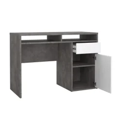 Bureaus< Bureau Boston Beton / Hoogglans Wit - 111x78x49 cm