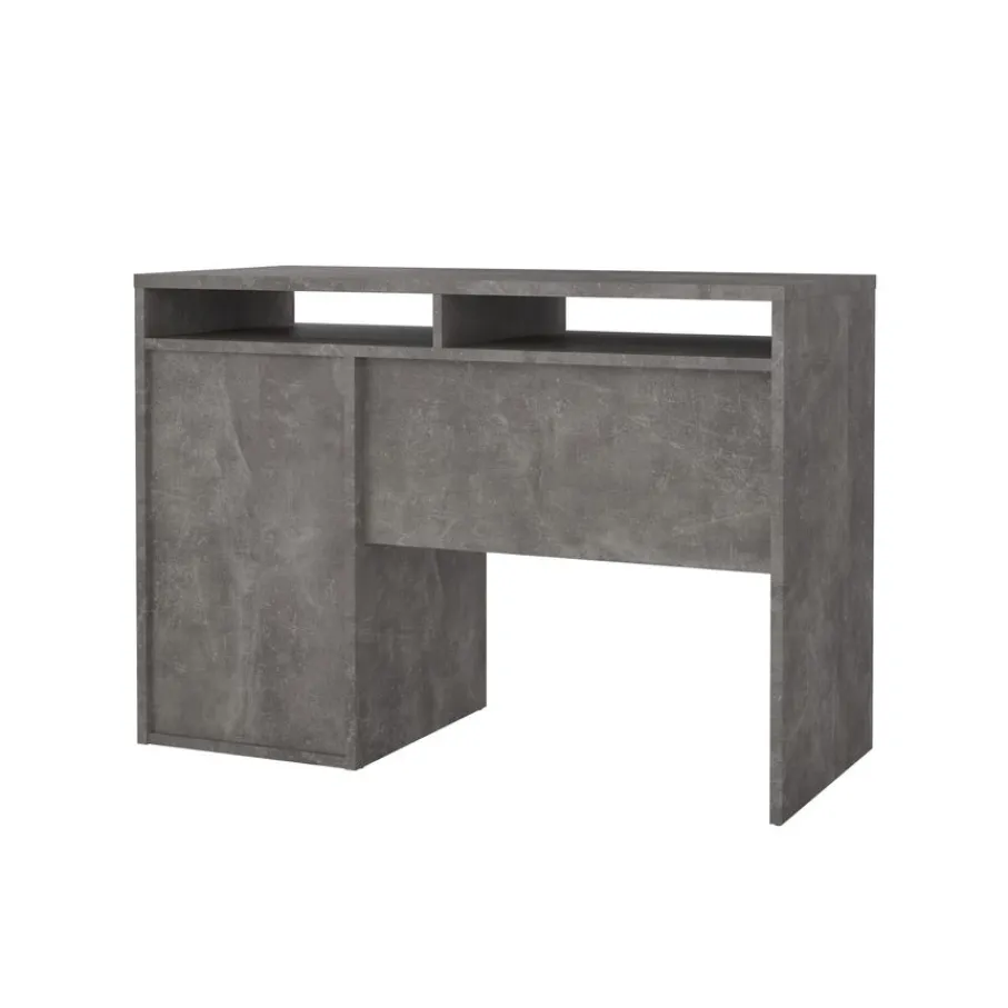 Bureaus< Bureau Boston Beton / Hoogglans Wit - 111x78x49 cm