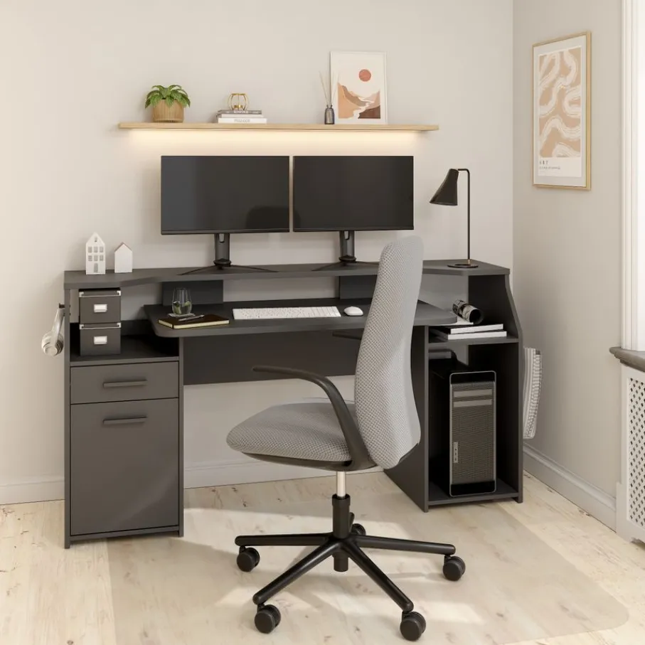 Bureaus< Bureau Boston Donkergrijs - 171x90x63 cm