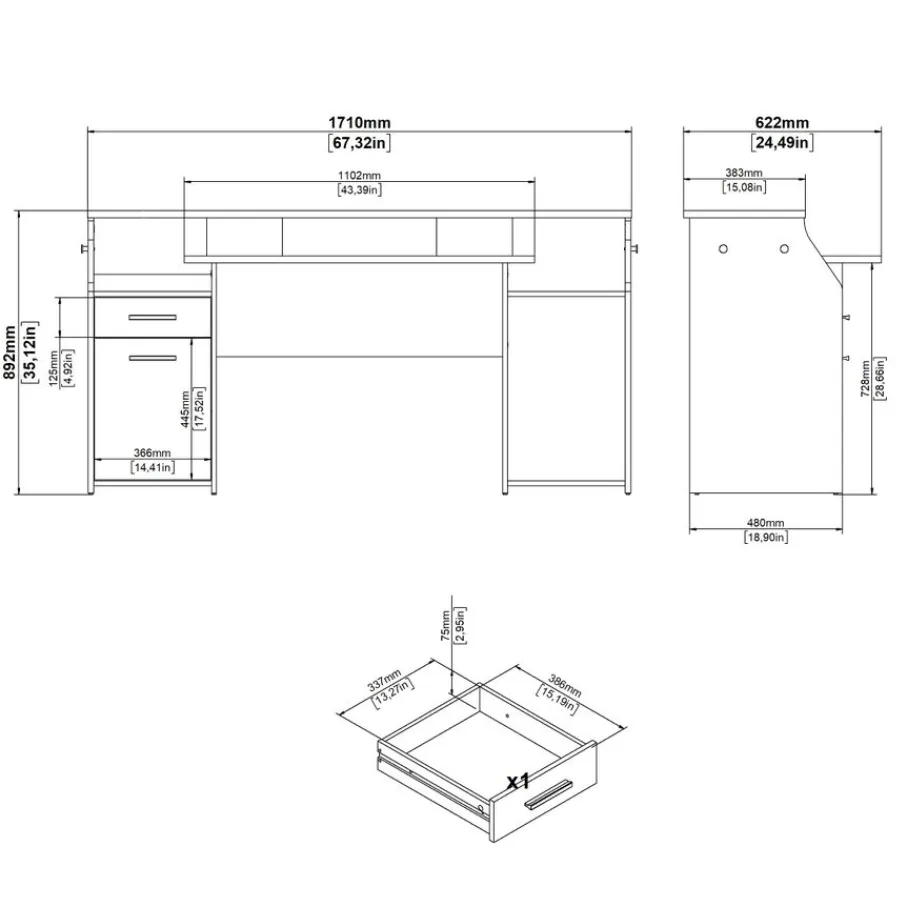 Bureaus< Bureau Boston Donkergrijs - 171x90x63 cm
