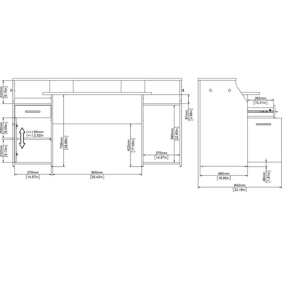 Bureaus< Bureau Boston Donkergrijs - 171x90x63 cm