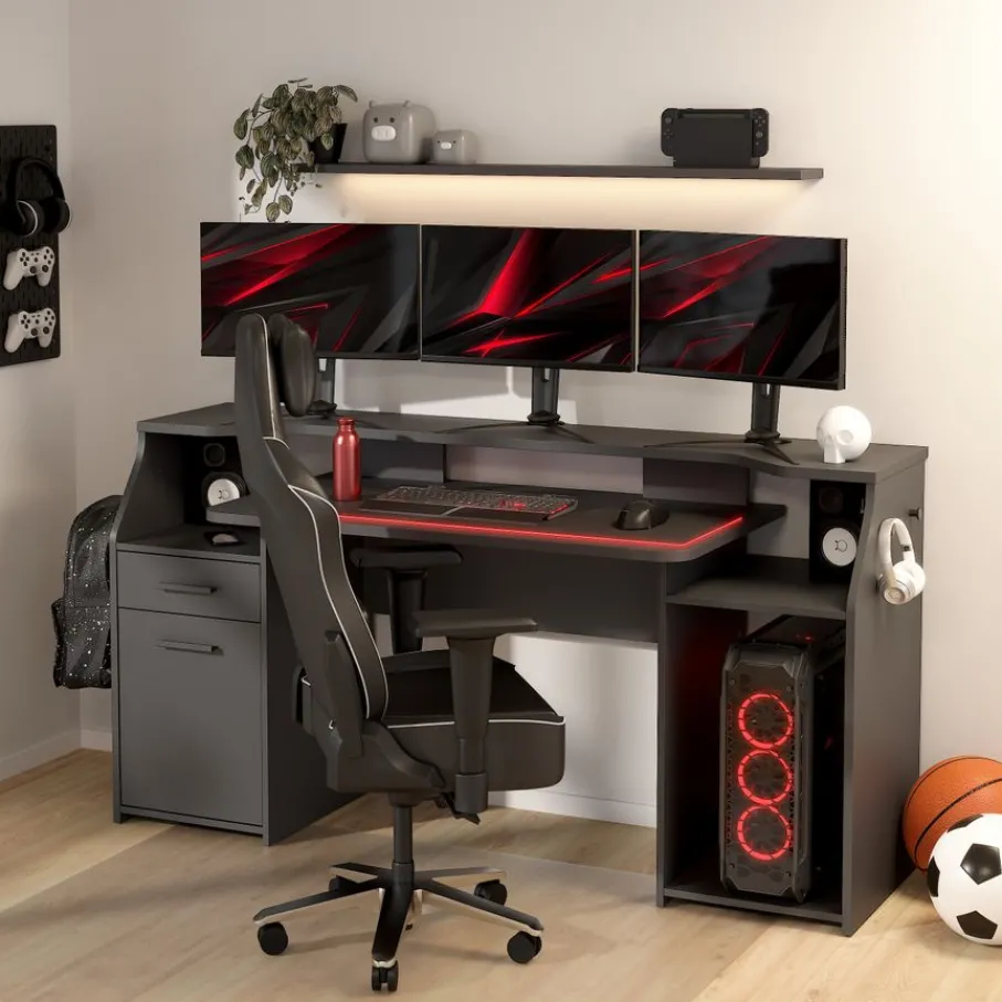 Bureaus< Bureau Boston Donkergrijs - 171x90x63 cm