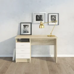 Bureaus< Bureau Boston Eiken / Wit - 121x73x49 cm