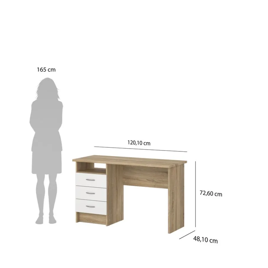 Bureaus< Bureau Boston Eiken / Wit - 121x73x49 cm