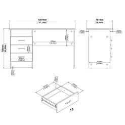 Bureaus< Bureau Boston Eiken / Wit - 121x73x49 cm