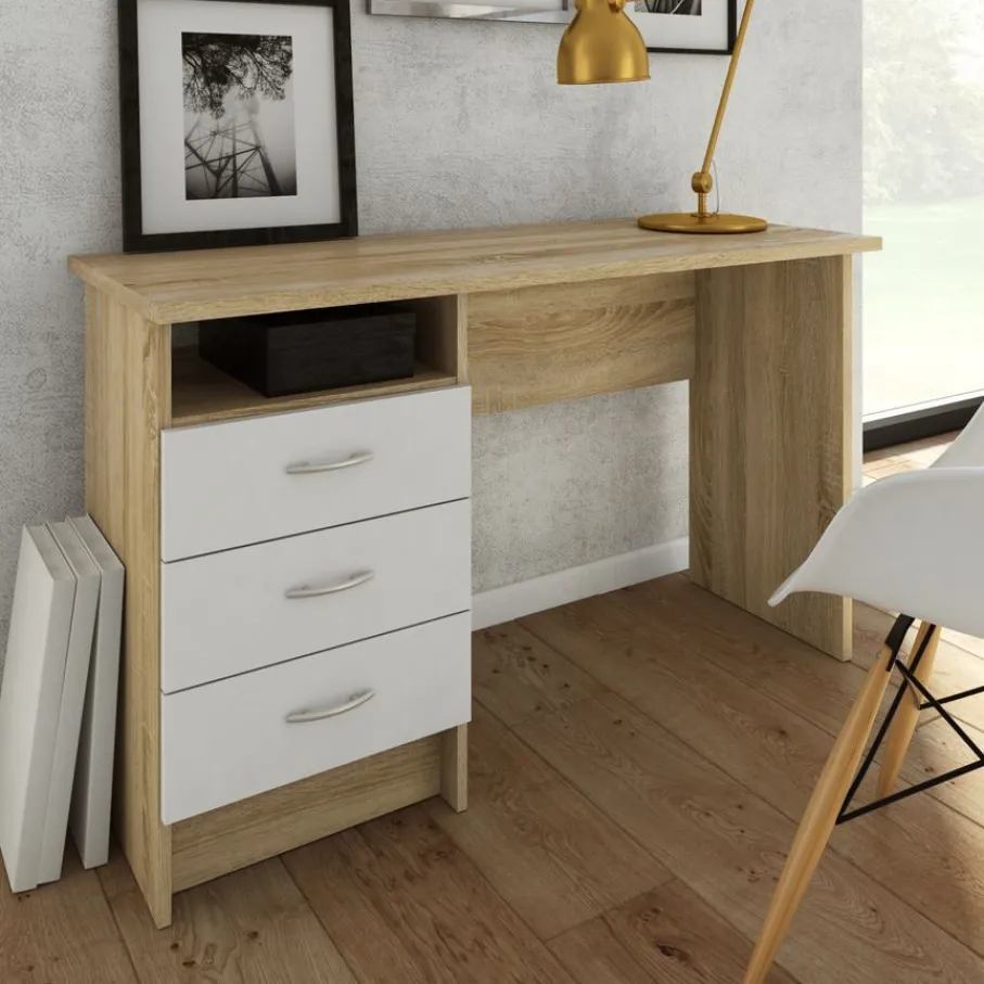 Bureaus< Bureau Boston Eiken / Wit - 121x73x49 cm