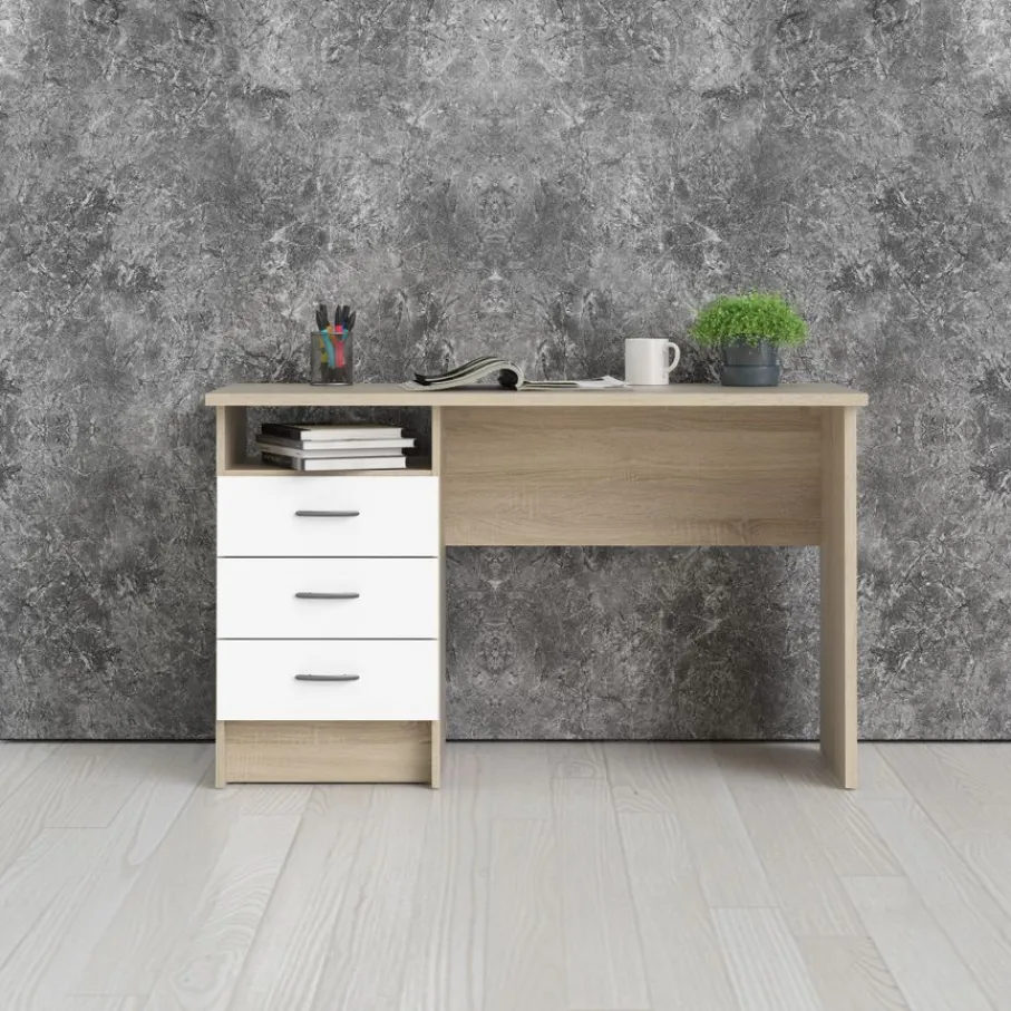 Bureaus< Bureau Boston Eiken / Wit - 121x73x49 cm