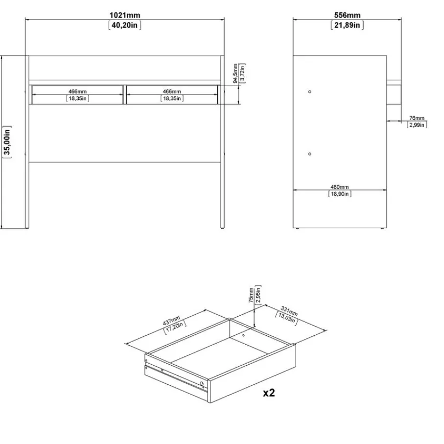 Bureaus< Bureau Boston Eiken / Wit - 103x89x56 cm