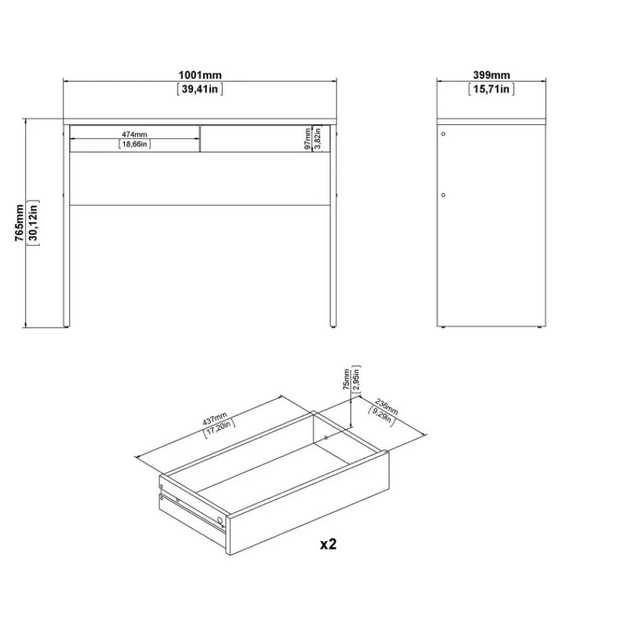 Bureaus< Bureau Boston Eiken - 101x77x40 cm