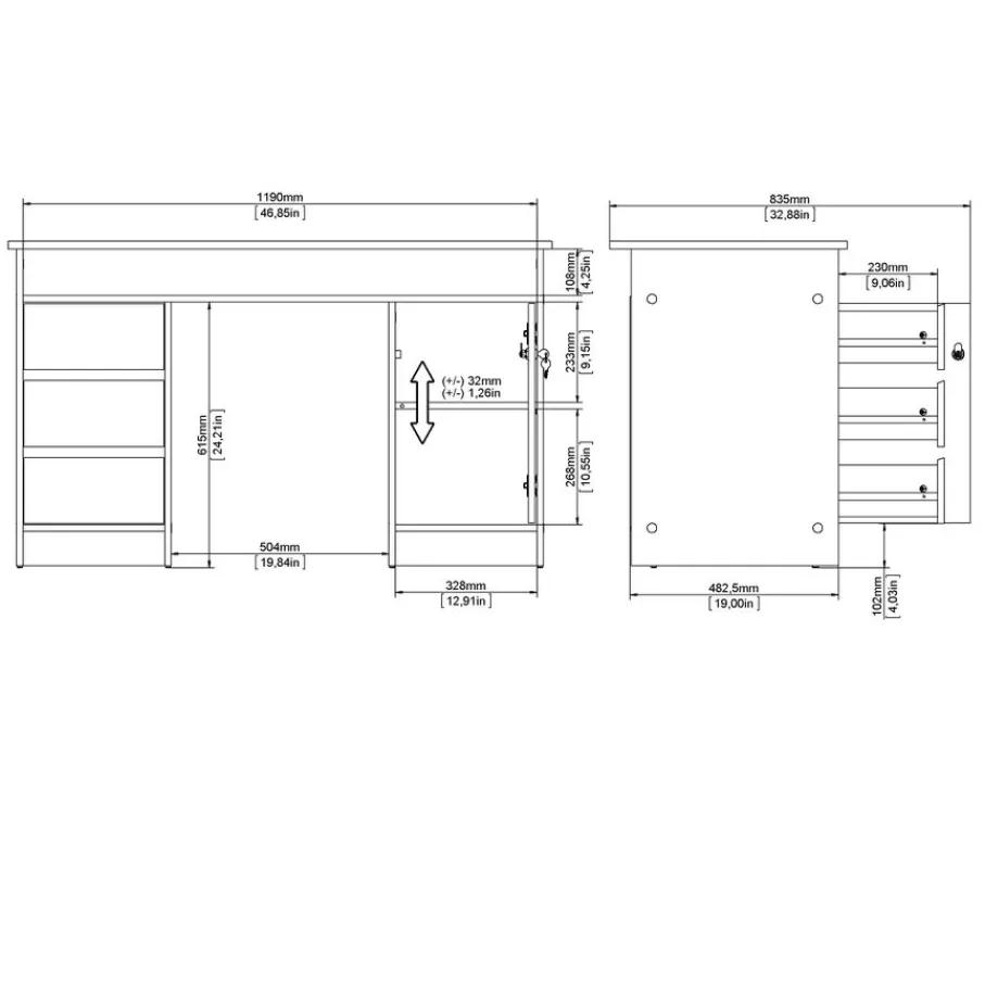 Bureaus< Bureau Boston Eiken - 126x76x55 cm