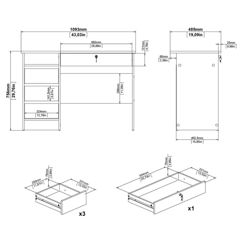 Bureaus< Bureau Boston Eiken - 110x76x49 cm