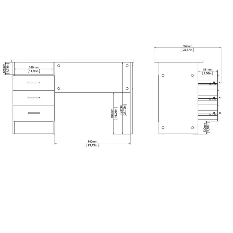 Bureaus< Bureau Boston Eiken - 121x73x49 cm