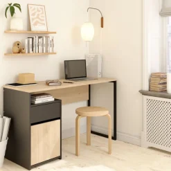 Bureaus< Bureau Boston Eiken / Zwart - 131x77x49 cm