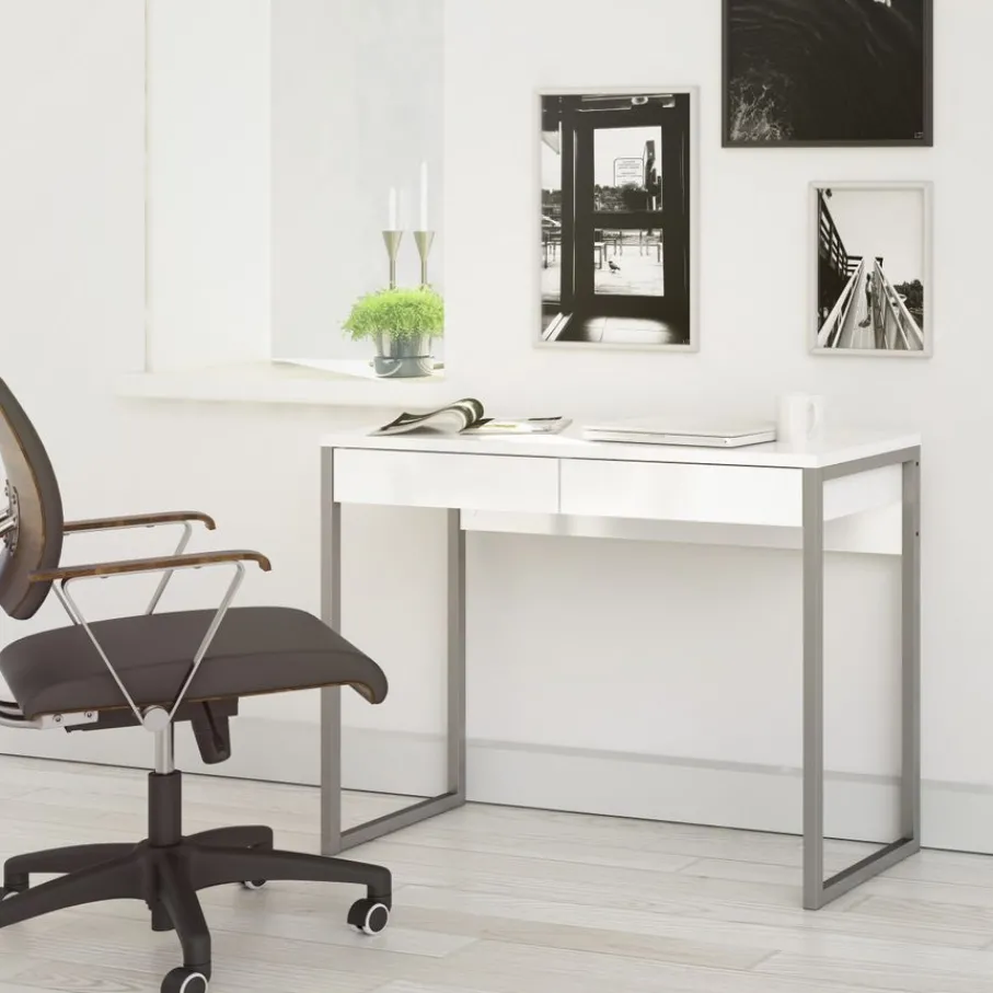 Bureaus|Sidetables< Bureau Boston Hoogglans Wit - 102x77x40 cm