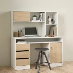 Bureaus< Bureau Boston Wit / Eiken - 126x76x55 cm