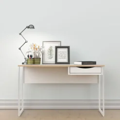 Bureaus< Bureau Boston Wit / Eiken - 130x77x49 cm
