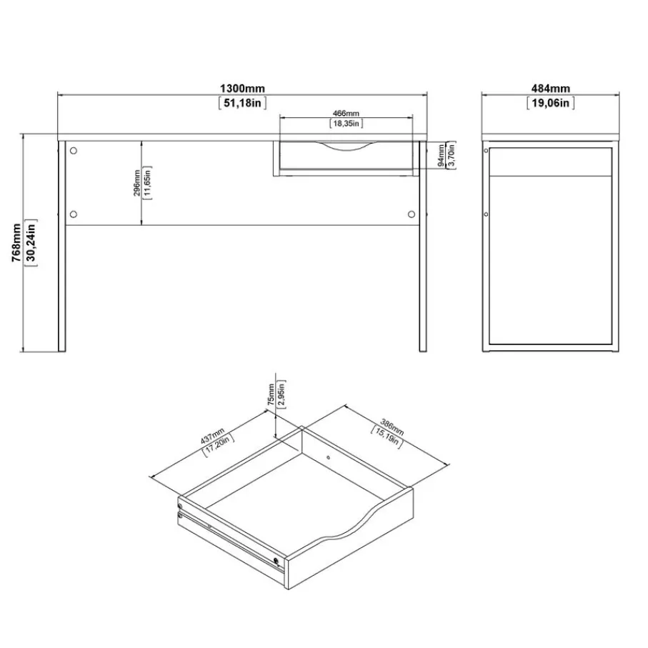 Bureaus< Bureau Boston Wit / Eiken - 130x77x49 cm
