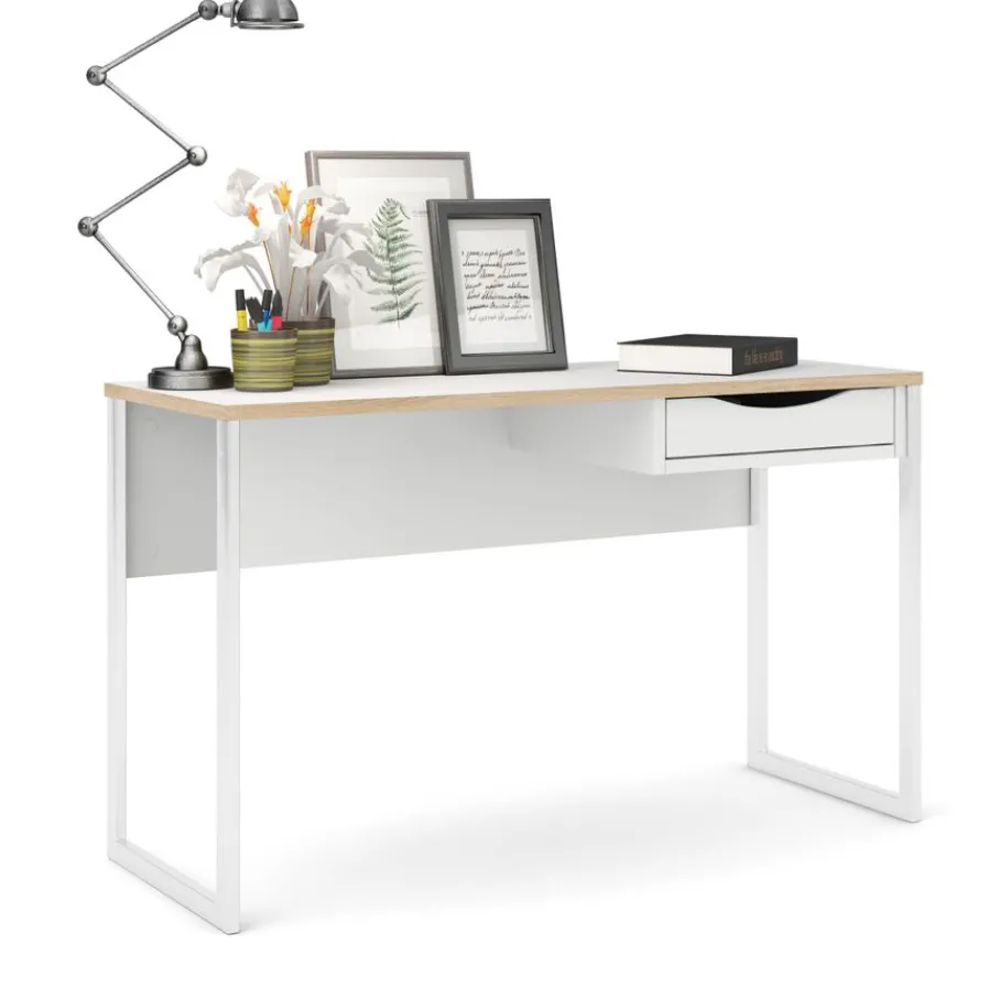 Bureaus< Bureau Boston Wit / Eiken - 130x77x49 cm