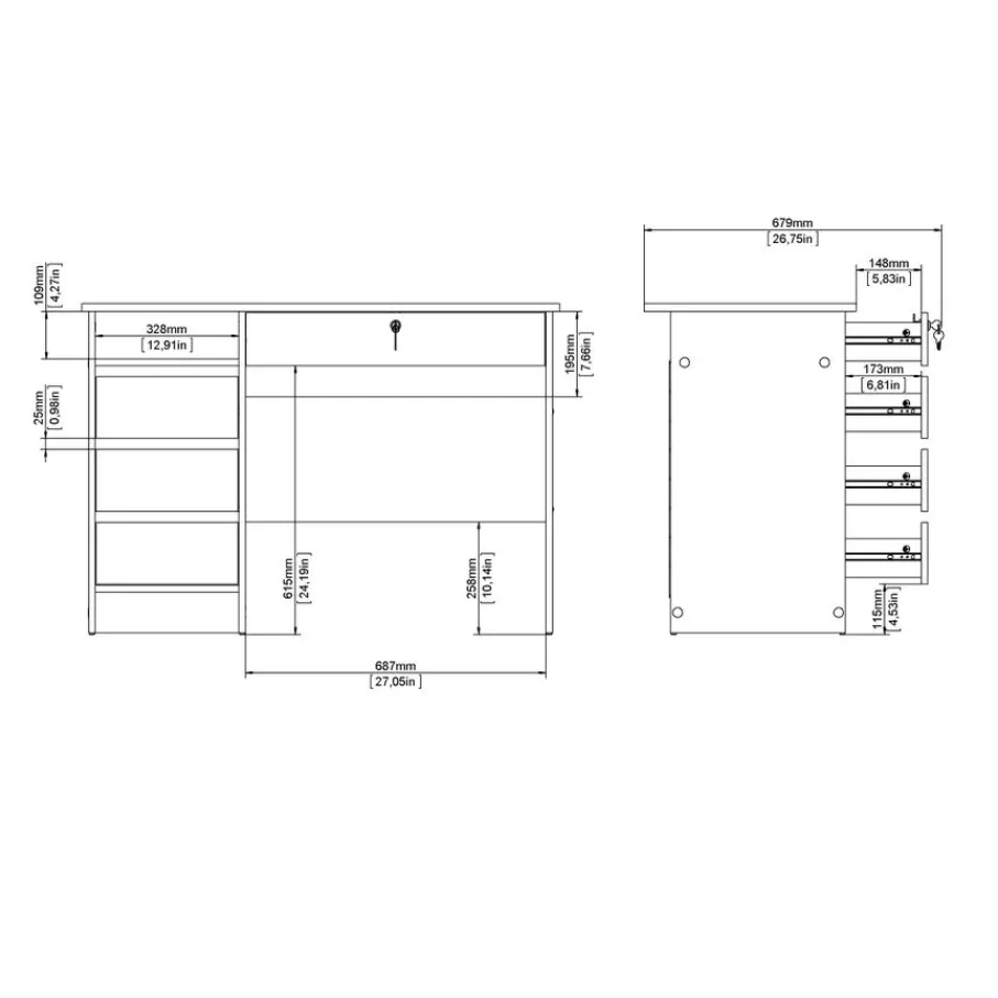 Bureaus< Bureau Boston Wit - 110x76x49 cm